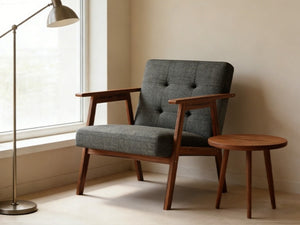 English Elm Gray Fabric Armchair Button Tufted Upholstery Solid Wood Legs Modern Accent Seat Gray B011P561032