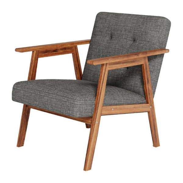 English Elm Gray Fabric Armchair Button Tufted Upholstery Solid Wood Legs Modern Accent Seat Gray B011P561032
