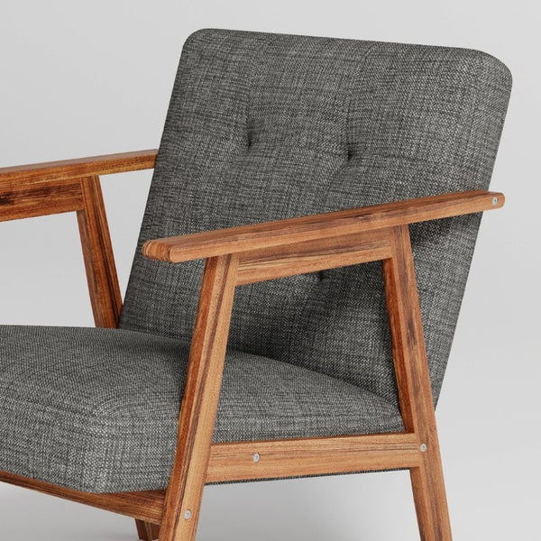 English Elm Gray Fabric Armchair Button Tufted Upholstery Solid Wood Legs Modern Accent Seat Gray B011P561032