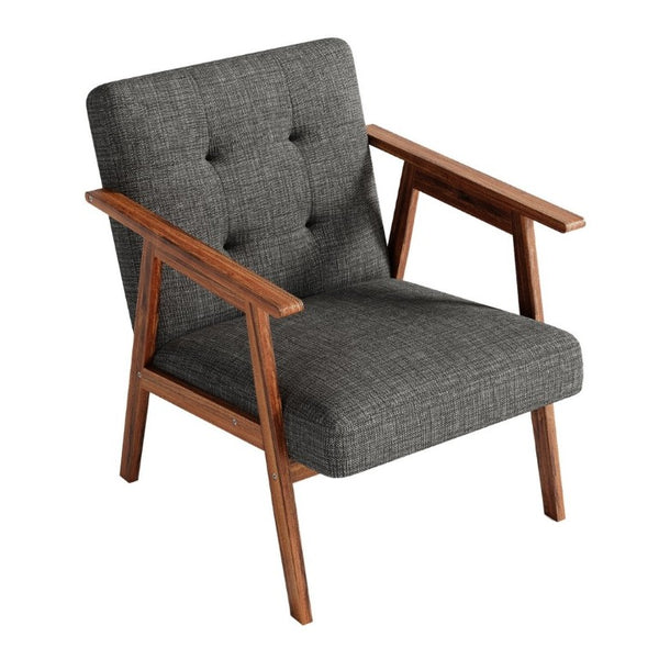 English Elm Gray Fabric Armchair Button Tufted Upholstery Solid Wood Legs Modern Accent Seat Gray B011P561032