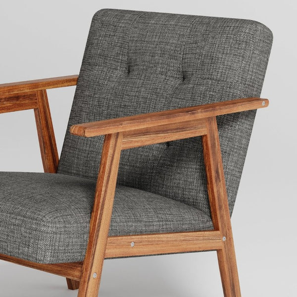 English Elm Gray Fabric Armchair Button Tufted Upholstery Solid Wood Legs Modern Accent Seat Gray B011P561032