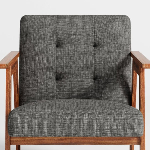 English Elm Gray Fabric Armchair Button Tufted Upholstery Solid Wood Legs Modern Accent Seat Gray B011P561032