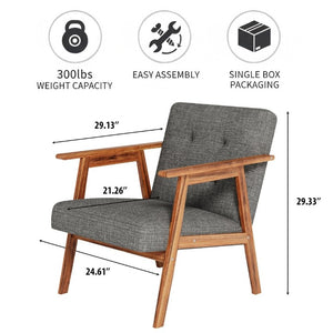 English Elm Gray Fabric Armchair Button Tufted Upholstery Solid Wood Legs Modern Accent Seat Gray B011P561032