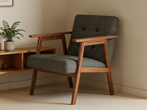 English Elm Gray Fabric Armchair Button Tufted Upholstery Solid Wood Legs Modern Accent Seat Gray B011P561032