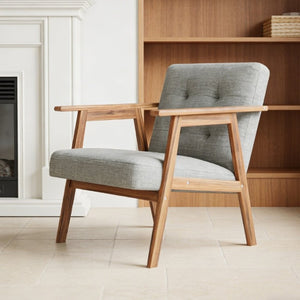 English Elm Gray Fabric Armchair Button Tufted Upholstery Solid Wood Legs Modern Accent Seat Light Gray B011P561037