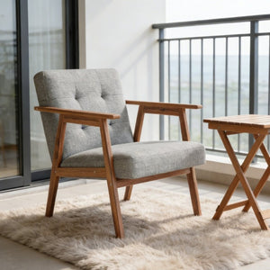 English Elm Gray Fabric Armchair Button Tufted Upholstery Solid Wood Legs Modern Accent Seat Light Gray B011P561037