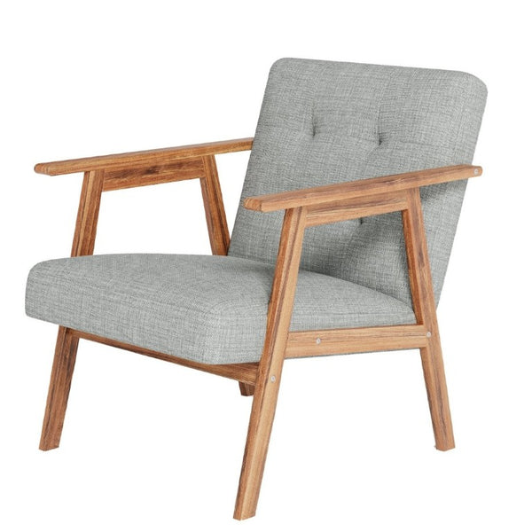 English Elm Gray Fabric Armchair Button Tufted Upholstery Solid Wood Legs Modern Accent Seat Light Gray B011P561037