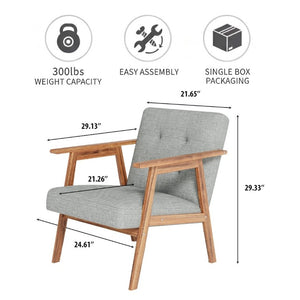 English Elm Gray Fabric Armchair Button Tufted Upholstery Solid Wood Legs Modern Accent Seat Light Gray B011P561037