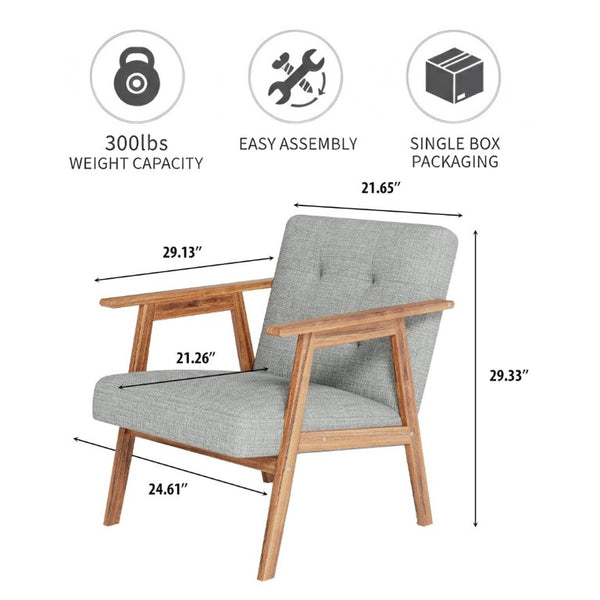 English Elm Gray Fabric Armchair Button Tufted Upholstery Solid Wood Legs Modern Accent Seat Light Gray B011P561037