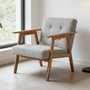 English Elm Gray Fabric Armchair Button Tufted Upholstery Solid Wood Legs Modern Accent Seat Light Gray B011P561037