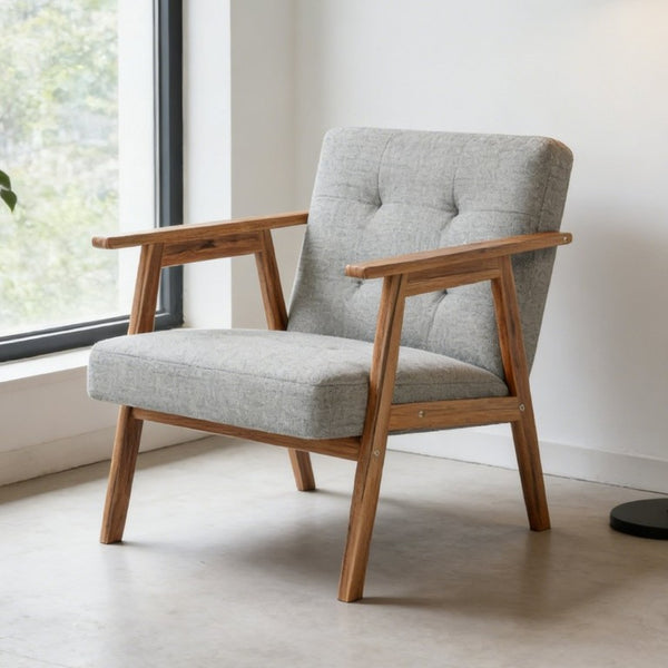 English Elm Gray Fabric Armchair Button Tufted Upholstery Solid Wood Legs Modern Accent Seat Light Gray B011P561037