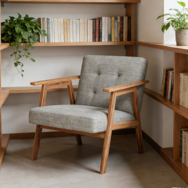 English Elm Gray Fabric Armchair Button Tufted Upholstery Solid Wood Legs Modern Accent Seat Light Gray B011P561037
