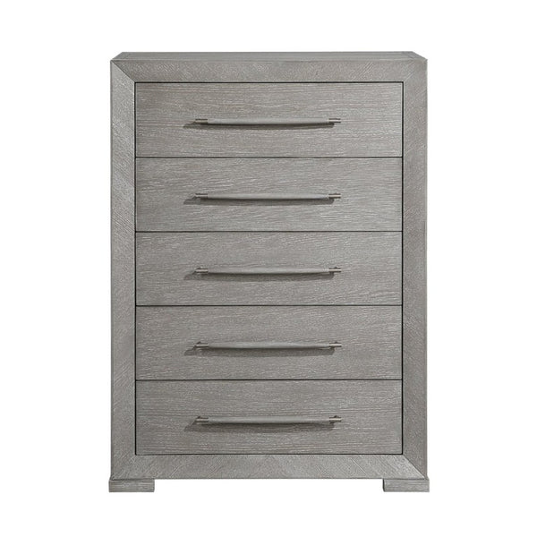 English Elm Stylish Five Drawer Gray Chest Dovetail Build Oak Veneer Bedroom Storage Tower B011P562386