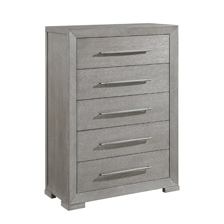 English Elm Stylish Five Drawer Gray Chest Dovetail Build Oak Veneer Bedroom Storage Tower B011P562386
