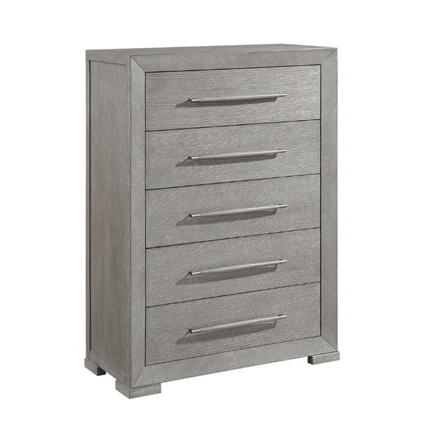 English Elm Stylish Five Drawer Gray Chest Dovetail Build Oak Veneer Bedroom Storage Tower B011P562386