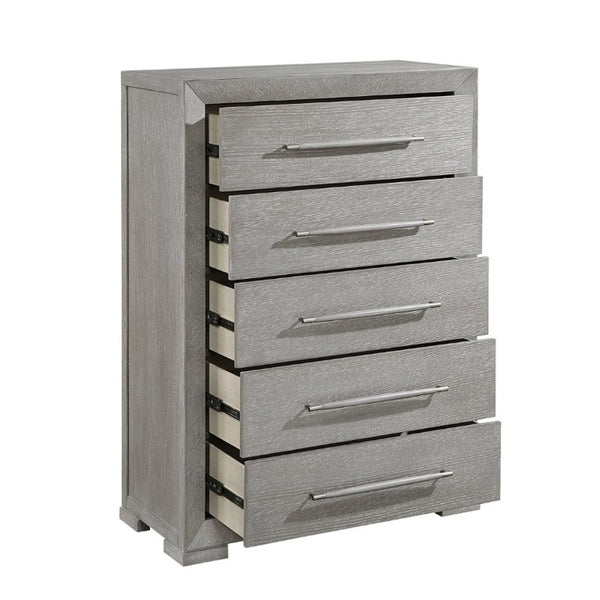 English Elm Stylish Five Drawer Gray Chest Dovetail Build Oak Veneer Bedroom Storage Tower B011P562386