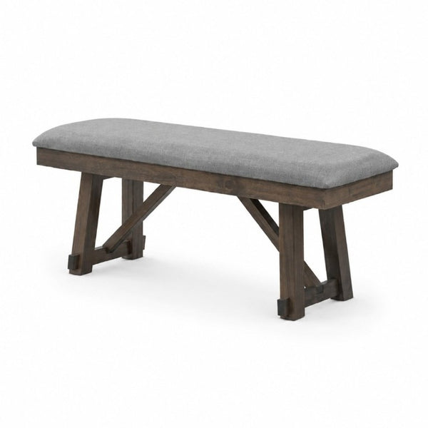 English Elm Gray Upholstered Farmhouse Dining Bench with Trestle Base for Entryway Seating Gray B011P562394