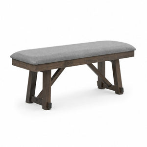 English Elm Gray Upholstered Farmhouse Dining Bench with Trestle Base for Entryway Seating Gray B011P562394