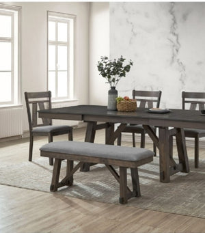 English Elm Gray Upholstered Farmhouse Dining Bench with Trestle Base for Entryway Seating Gray B011P562394