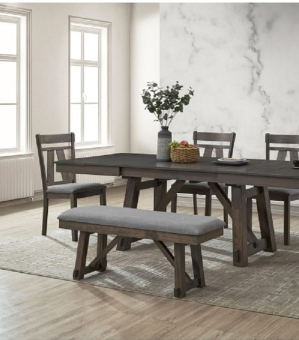 English Elm Gray Upholstered Farmhouse Dining Bench with Trestle Base for Entryway Seating Gray B011P562394