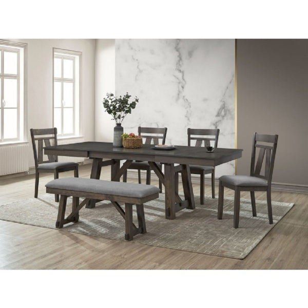 English Elm Gray Upholstered Farmhouse Dining Bench with Trestle Base for Entryway Seating Gray B011P562394