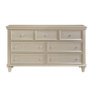 English Elm Modern Glam Seven Drawer Dresser Silver Finish Embossed Fronts Chrome Knobs Bedroom B011P562406