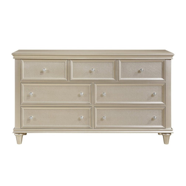 English Elm Modern Glam Seven Drawer Dresser Silver Finish Embossed Fronts Chrome Knobs Bedroom B011P562406