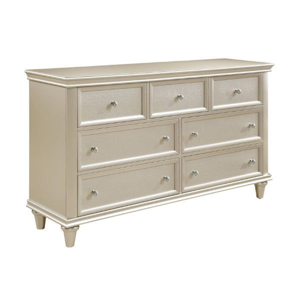 English Elm Modern Glam Seven Drawer Dresser Silver Finish Embossed Fronts Chrome Knobs Bedroom B011P562406