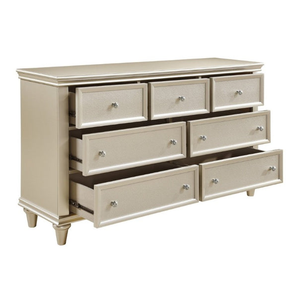 English Elm Modern Glam Seven Drawer Dresser Silver Finish Embossed Fronts Chrome Knobs Bedroom B011P562406