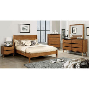 English Elm Mid-Century Modern Two Drawer Oak Nightstand with Tapered Legs for Bedroom B011P562412