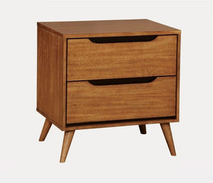 English Elm Mid-Century Modern Two Drawer Oak Nightstand with Tapered Legs for Bedroom B011P562412