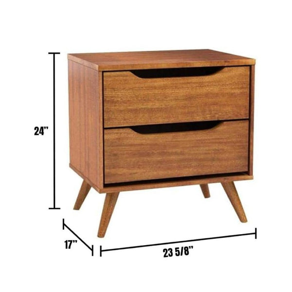 English Elm Mid-Century Modern Two Drawer Oak Nightstand with Tapered Legs for Bedroom B011P562412