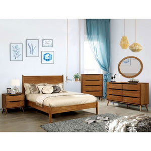 English Elm Mid-Century Modern Two Drawer Oak Nightstand with Tapered Legs for Bedroom B011P562412