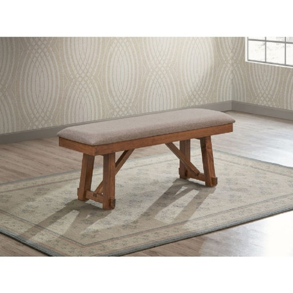 English Elm Gray Upholstered Farmhouse Dining Bench with Trestle Base for Entryway Seating Brown B011P562456