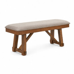 English Elm Gray Upholstered Farmhouse Dining Bench with Trestle Base for Entryway Seating Brown B011P562456