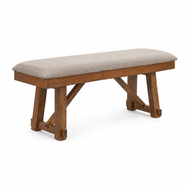 English Elm Gray Upholstered Farmhouse Dining Bench with Trestle Base for Entryway Seating Brown B011P562456