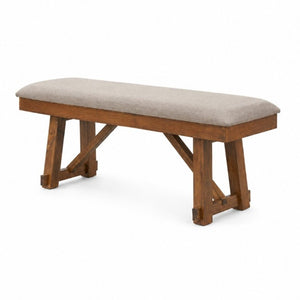English Elm Gray Upholstered Farmhouse Dining Bench with Trestle Base for Entryway Seating Brown B011P562456
