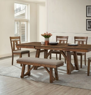 English Elm Gray Upholstered Farmhouse Dining Bench with Trestle Base for Entryway Seating Brown B011P562456