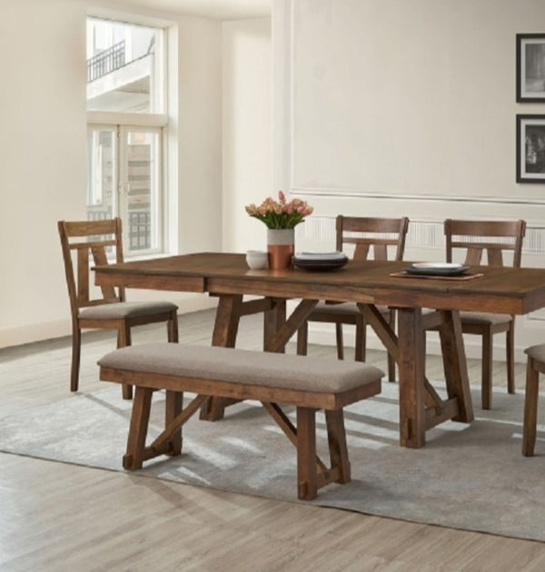 English Elm Gray Upholstered Farmhouse Dining Bench with Trestle Base for Entryway Seating Brown B011P562456