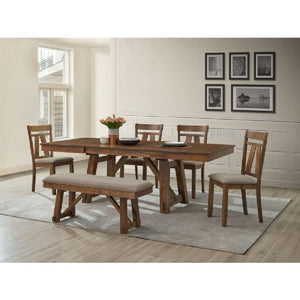 English Elm Gray Upholstered Farmhouse Dining Bench with Trestle Base for Entryway Seating Brown B011P562456