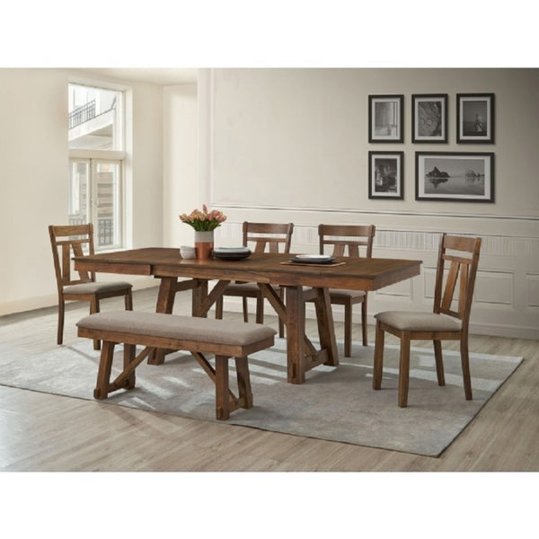 English Elm Gray Upholstered Farmhouse Dining Bench with Trestle Base for Entryway Seating Brown B011P562456