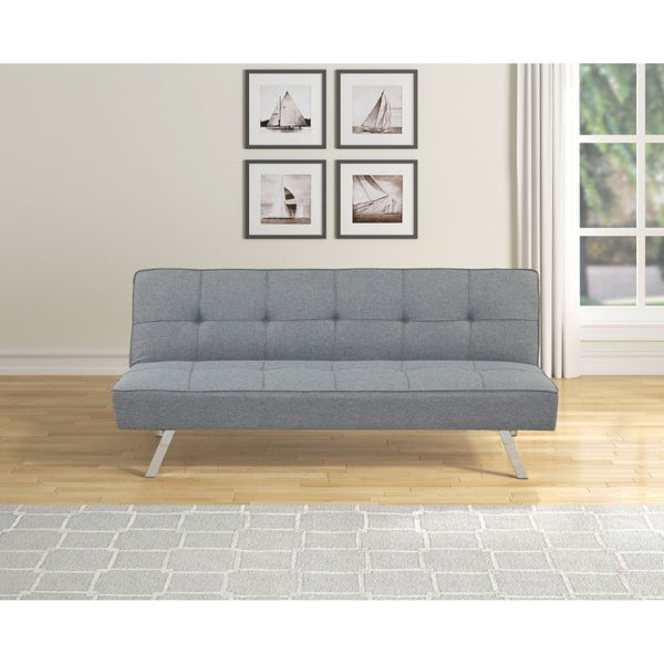 English Elm Contemporary Linen Futon Sofa Bed with Tufted Grid Chrome Legs for Studio Living Gray B011P562483