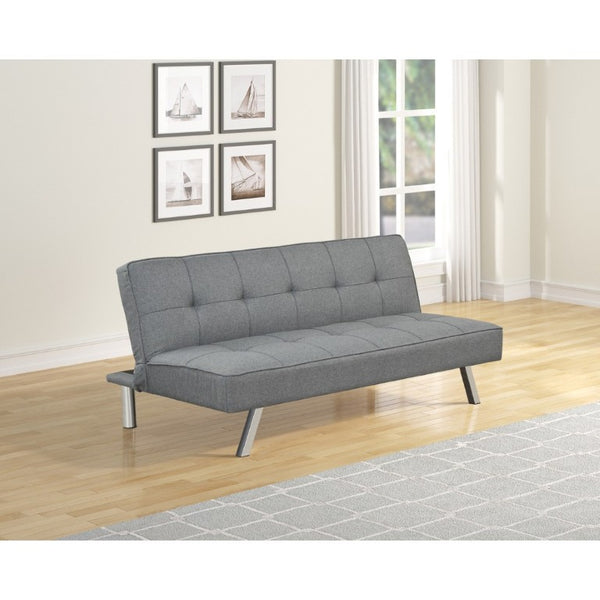 English Elm Contemporary Linen Futon Sofa Bed with Tufted Grid Chrome Legs for Studio Living Gray B011P562483