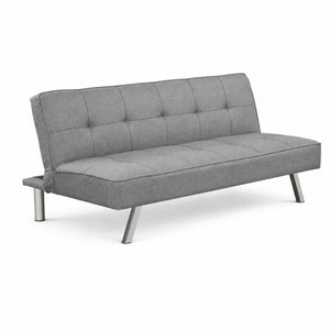 English Elm Contemporary Linen Futon Sofa Bed with Tufted Grid Chrome Legs for Studio Living Gray B011P562483