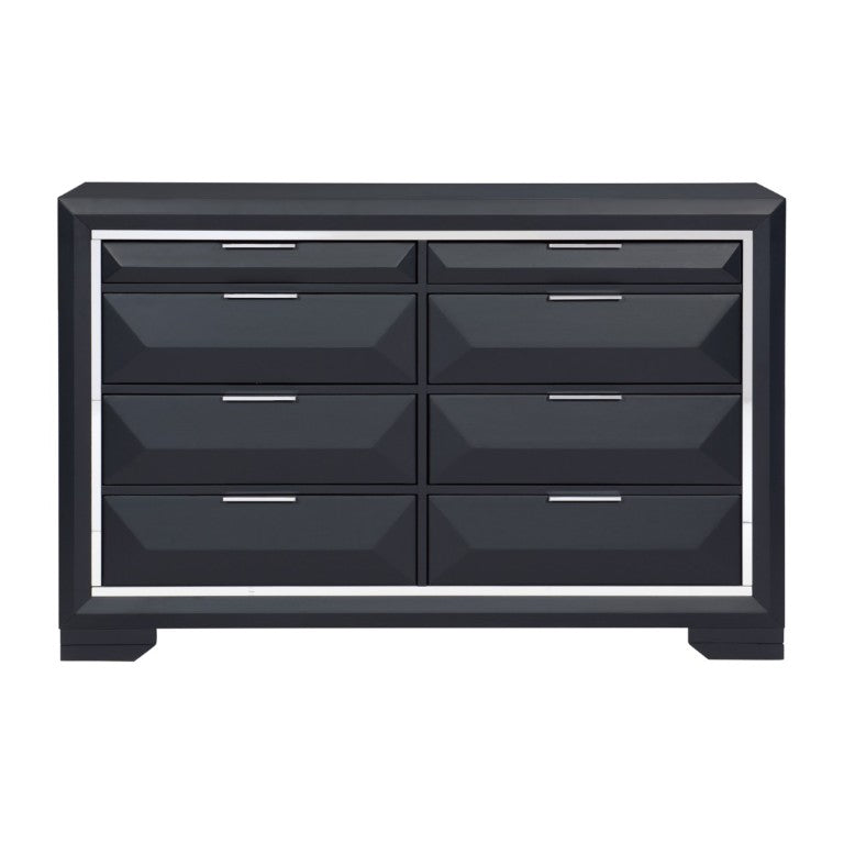 English Elm Modern 8 Drawer Midnight Blue Lacquer Dresser with Chrome Trim and Acrylic Accents B011P562484
