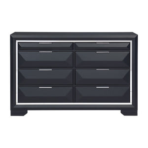 English Elm Modern 8 Drawer Midnight Blue Lacquer Dresser with Chrome Trim and Acrylic Accents B011P562484