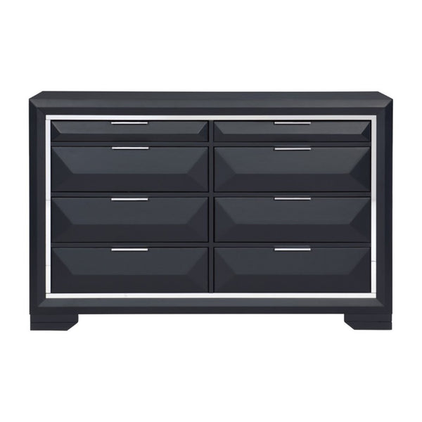 English Elm Modern 8 Drawer Midnight Blue Lacquer Dresser with Chrome Trim and Acrylic Accents B011P562484