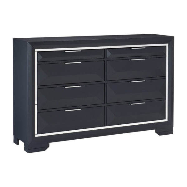 English Elm Modern 8 Drawer Midnight Blue Lacquer Dresser with Chrome Trim and Acrylic Accents B011P562484
