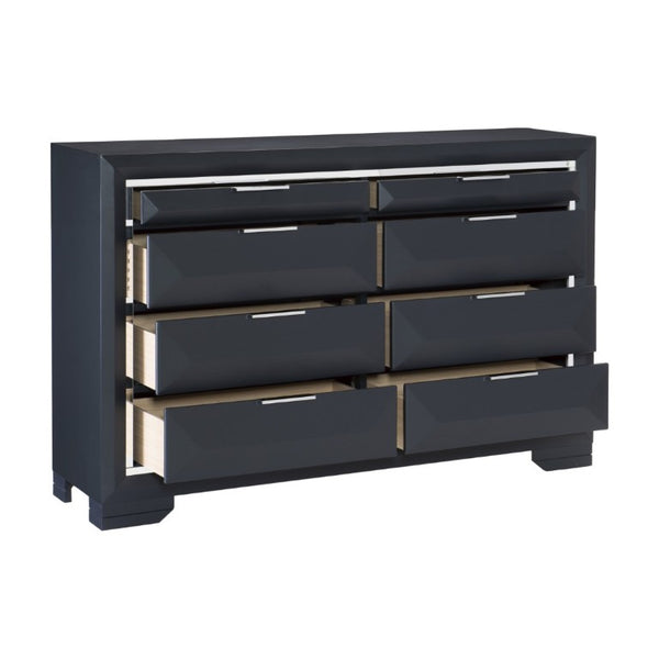 English Elm Modern 8 Drawer Midnight Blue Lacquer Dresser with Chrome Trim and Acrylic Accents B011P562484