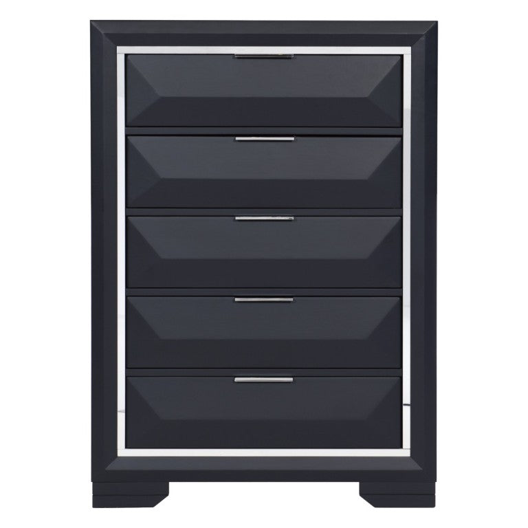 English Elm Modern Midnight Blue Lacquer Tall Five Drawer Chest with Chrome Acrylic Trim Bedroom B011P562493